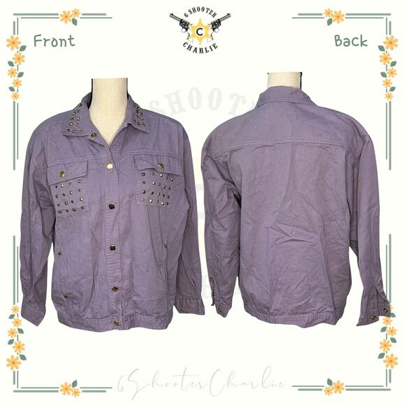 Vintage Women's EVR Lightweight Jacket Purple with Gold Studs Buttons SZ Medium - Picture 1 of 5